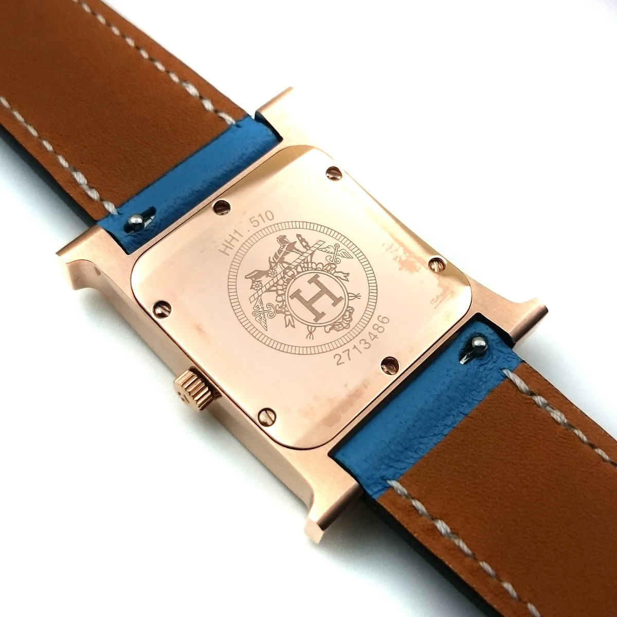 Heure H Rose Gold on Light Blue Epsom Leather Strap