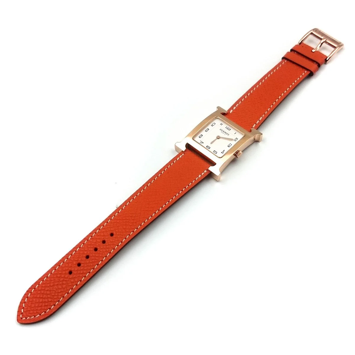 Heure H Rose Gold on Orange Epsom Leather Strap