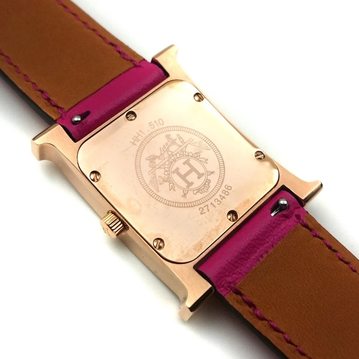 Heure H Rose Gold with Diamond Markers on Pink Fjord Leather Strap
