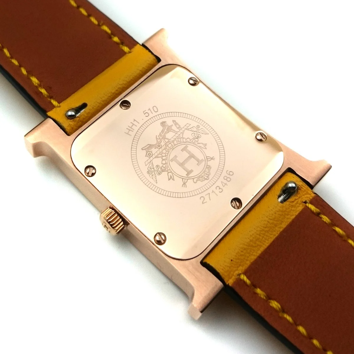 Heure H Rose Gold with Diamond Markers on Yellow Fjord Leather Strap