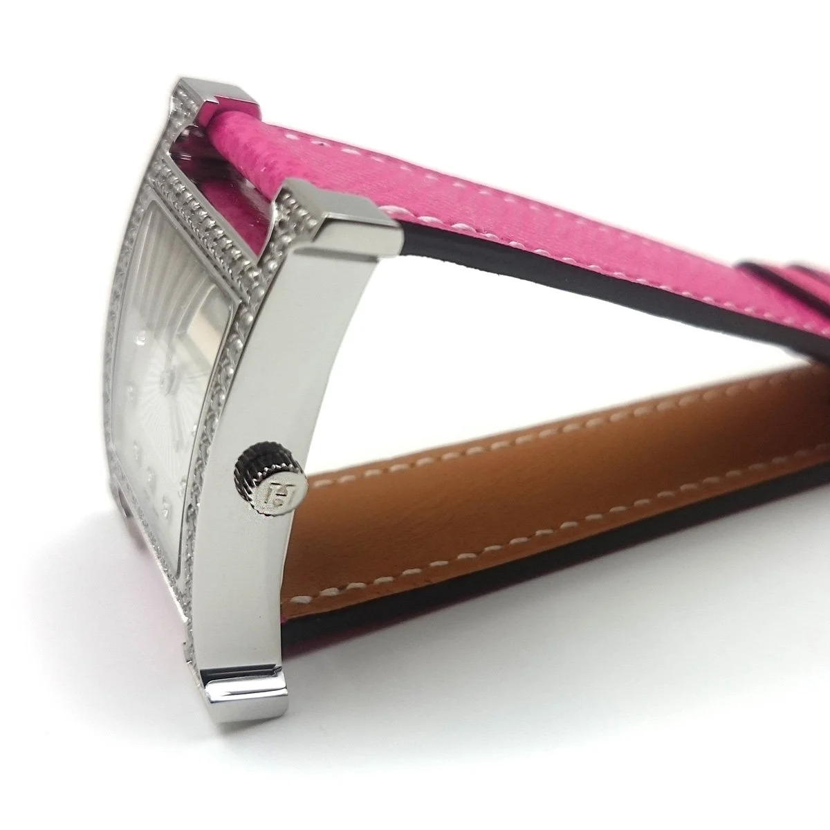 Heure H Steel with Diamond Bezel and Markers on Pink Epsom Leather Strap