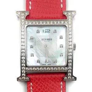 Heure H Steel with Diamond Bezel and Markers on Vermilion Epsom Leather Strap