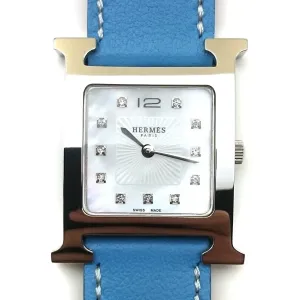 Heure H Steel with Diamond Markers on Light Blue Fjord Leather Strap