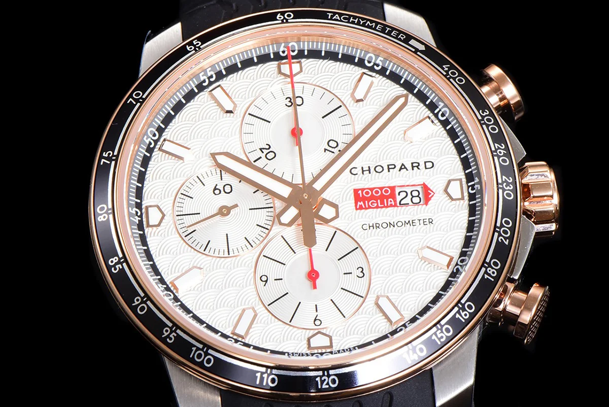 Mille Miglia GTS Chrono White Dial in Rose Gold/Steel