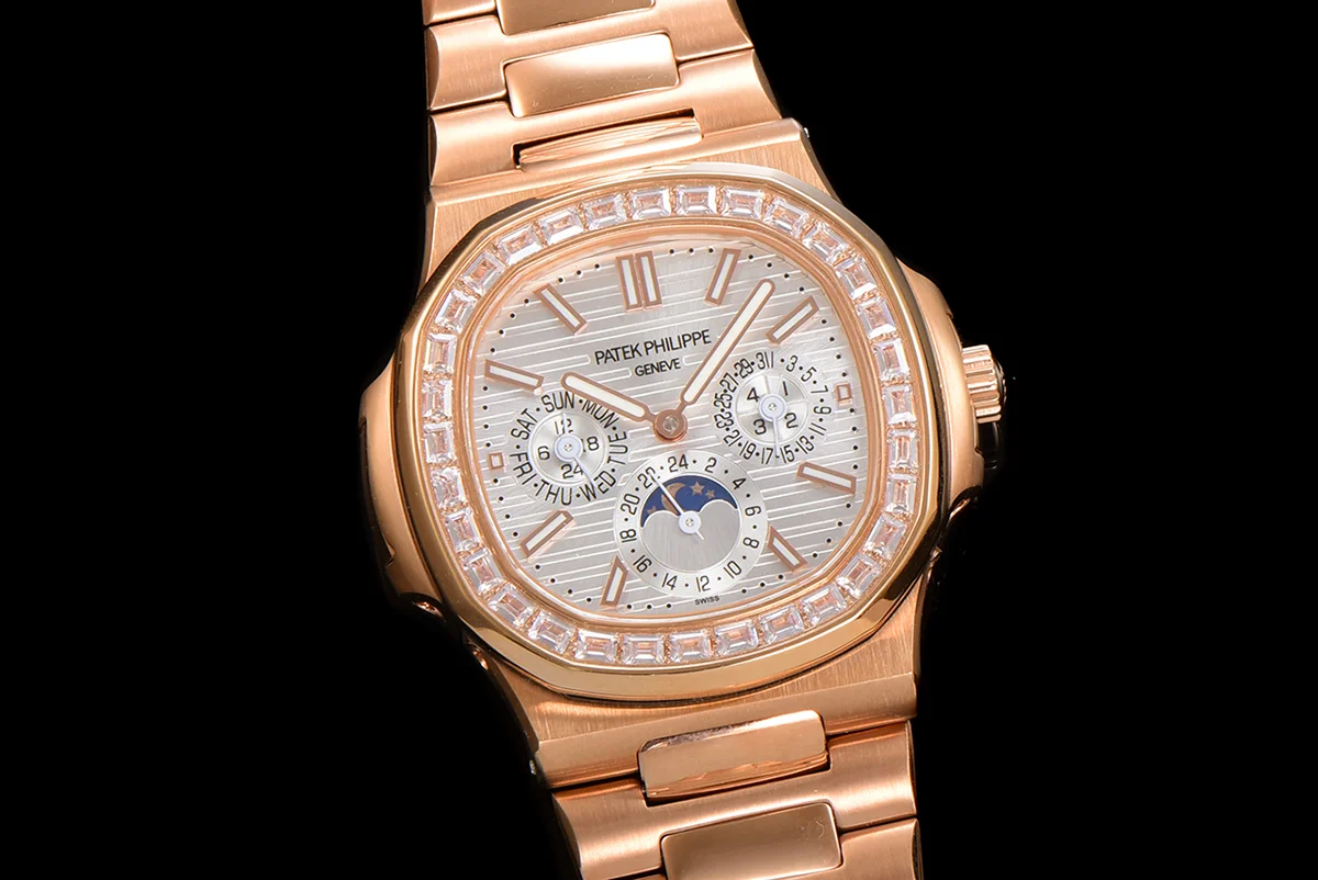 Nautilus 5740 White Dial with Diamond Bezel in Rose Gold