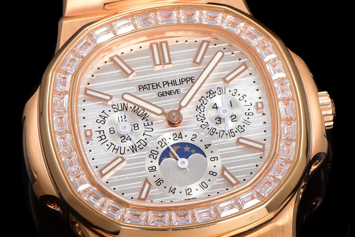Nautilus 5740 White Dial with Diamond Bezel in Rose Gold