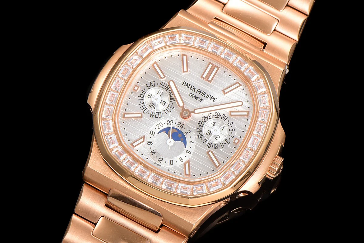 Nautilus 5740 White Dial with Diamond Bezel in Rose Gold