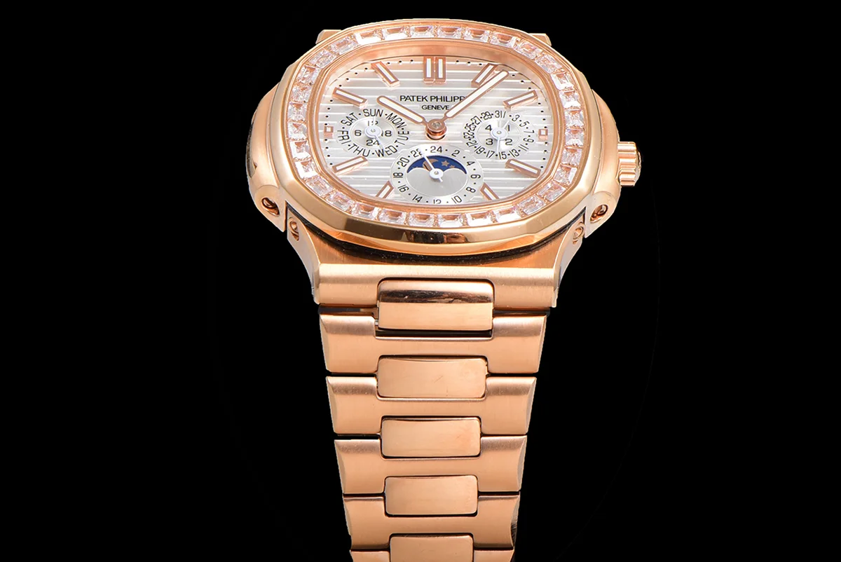 Nautilus 5740 White Dial with Diamond Bezel in Rose Gold