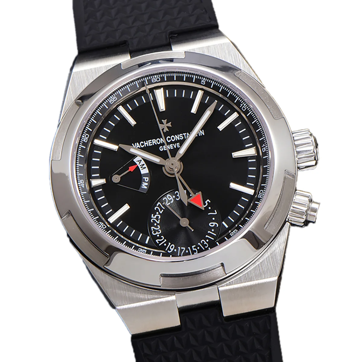 Overseas Dual Time Black Dial in Steel Ref. 7900V/110A-B546 on Rubber Strap