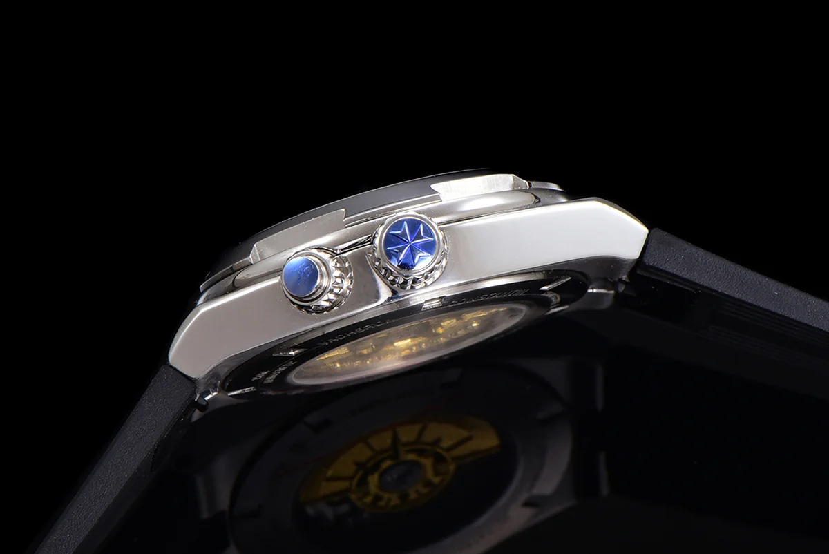 Overseas Dual Time Black Dial in Steel Ref. 7900V/110A-B546 on Rubber Strap