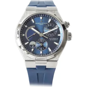 Overseas Dual Time Blue Dial in Steel on Rubber Strap