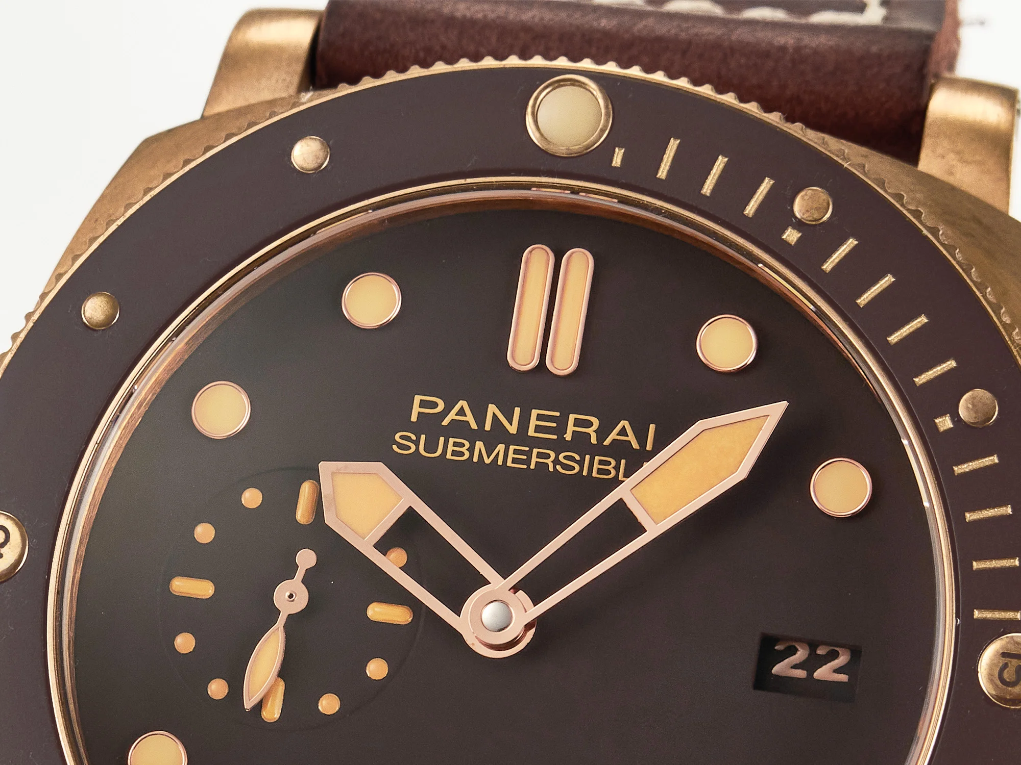 PAM968 V Bronzo VSF 1:1 Best Edition Brown Ceramic Bezel and Dial on Brown Calfskin Strap P.9010 Clone