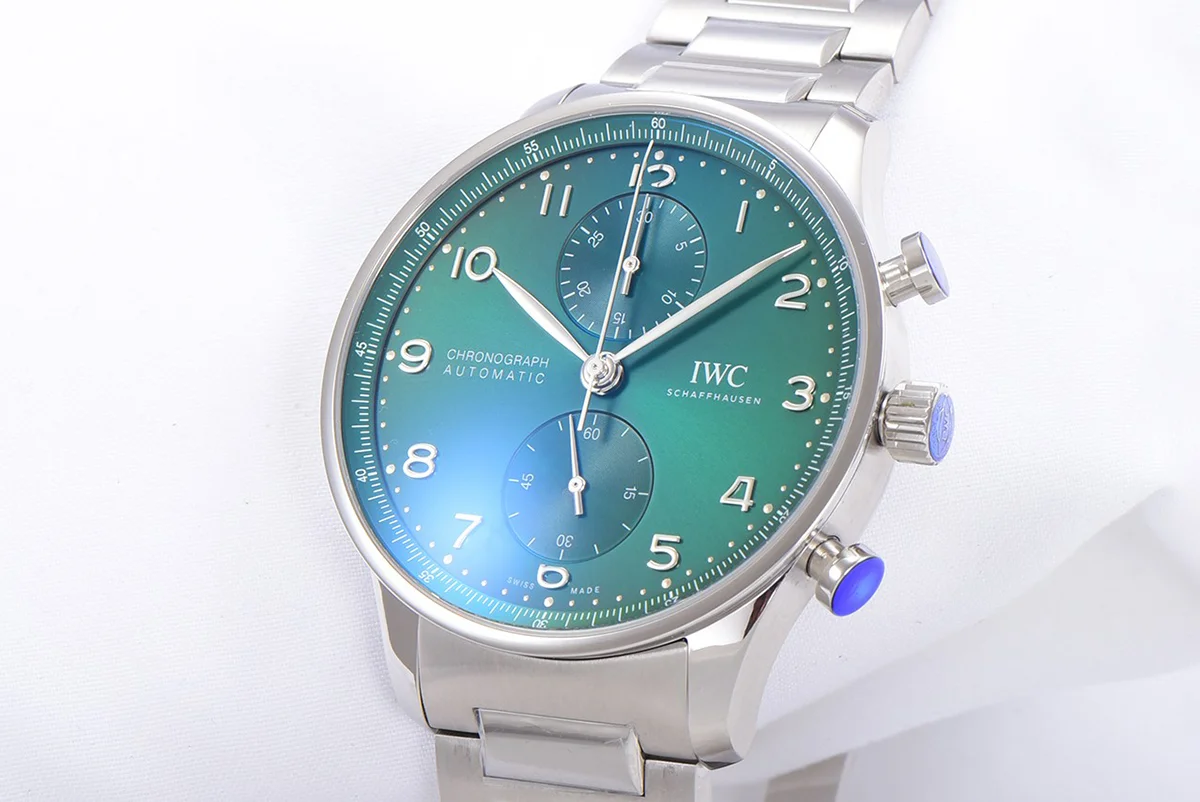 Portugieser Chronograph IW371615 Green Dial in Steel on Bracelet
