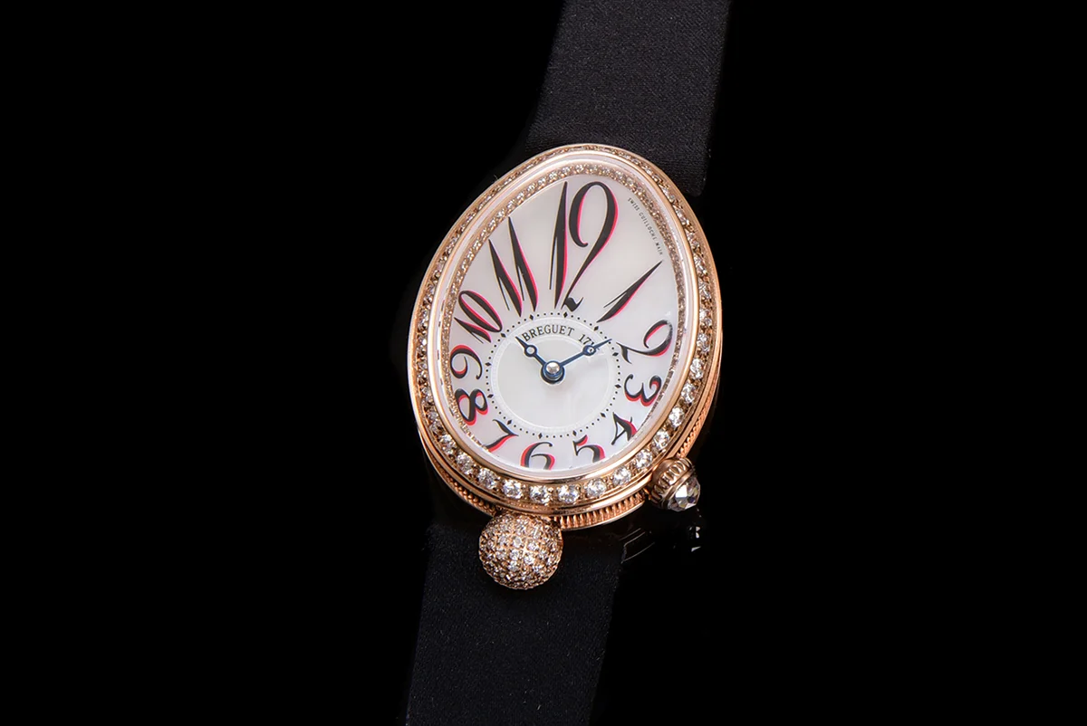 Reine de Naples in Rose Gold 8928BB Black Leather Strap