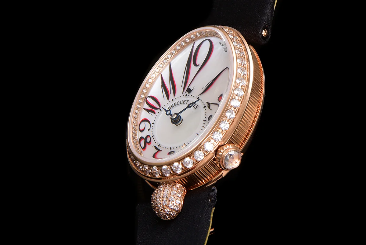 Reine de Naples in Rose Gold 8928BB Black Leather Strap
