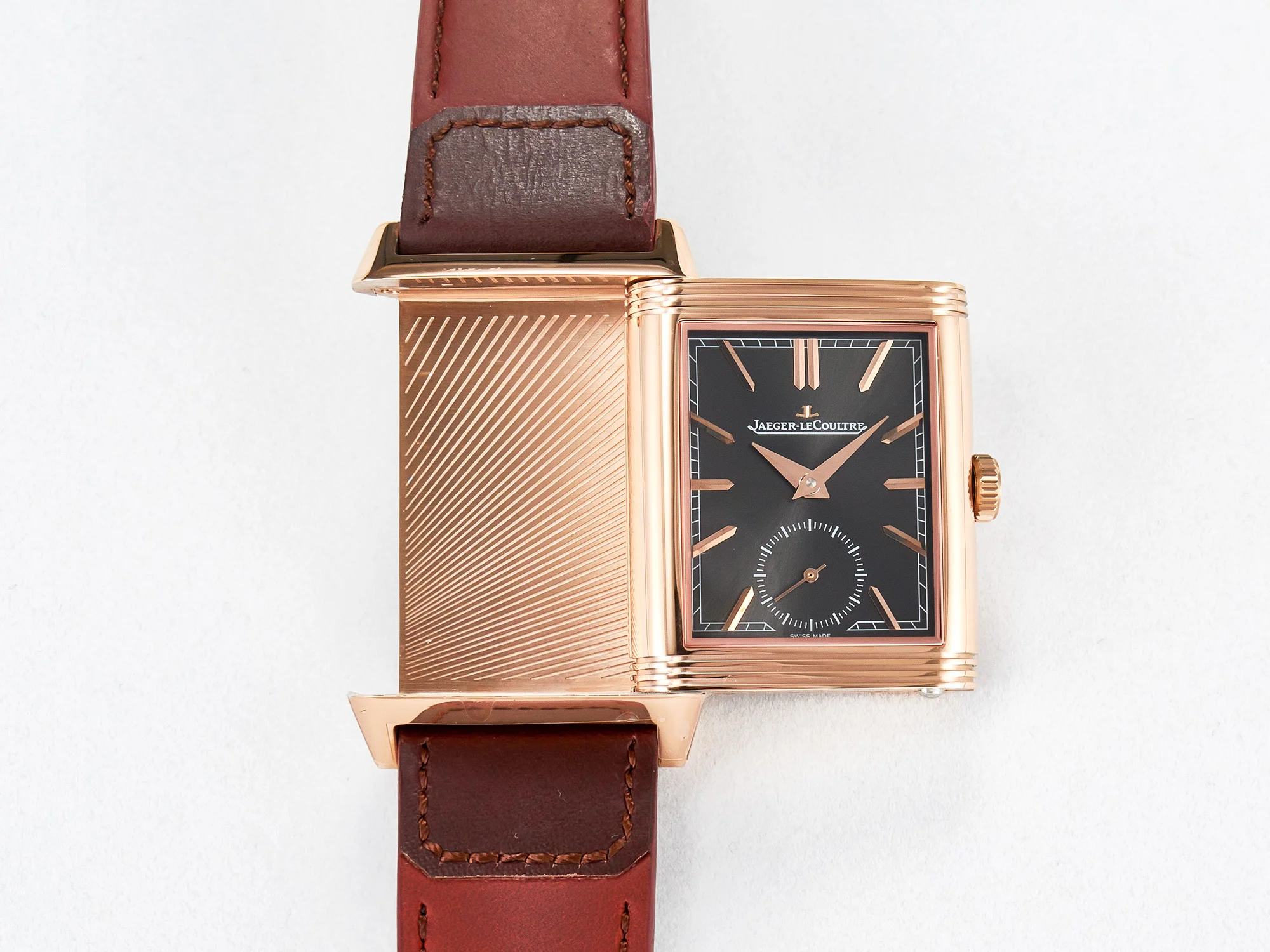 Reverso Tribute Duoface Small Seconds RG MGF Best Edition Black Dial on Red Leather Strap A854A