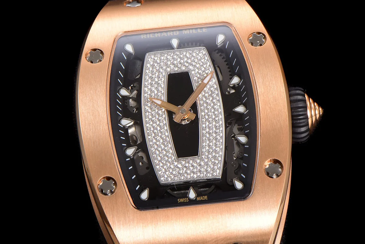 RM 007 Automatic Ladies in Rose Gold on Black Rubber Strap