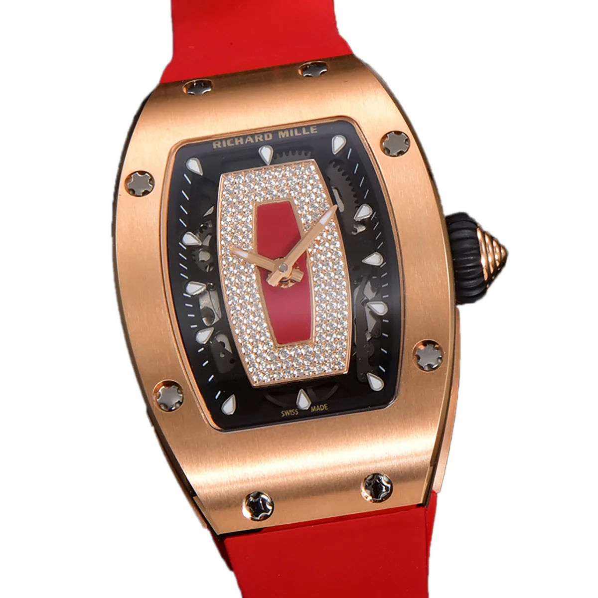 RM 007 Automatic Ladies in Rose Gold on Red Rubber Strap