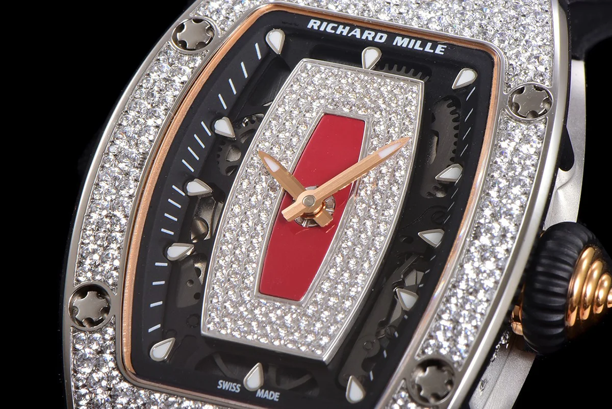 RM 007 Automatic Ladies with Diamond Bezel in Steel on Black Rubber Strap