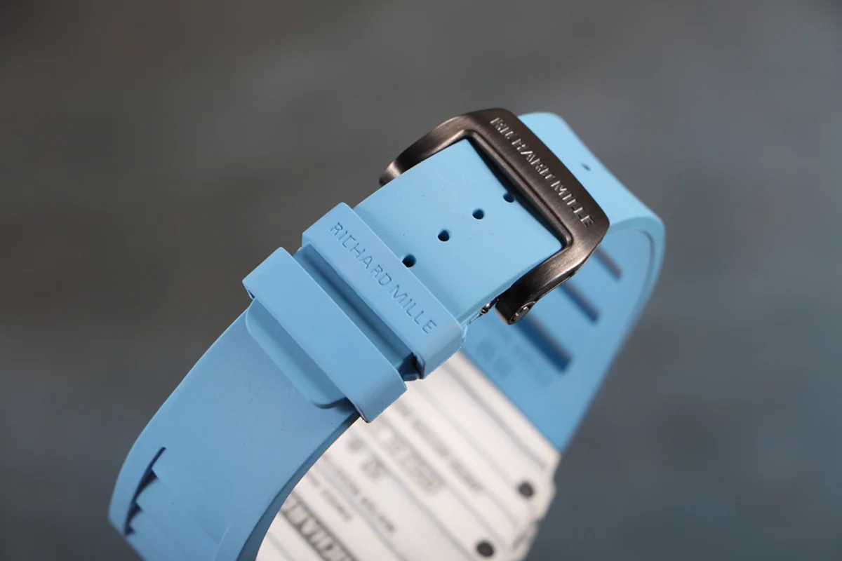 RM 012-01 Tourbillon White NTPT Carbon on Blue Rubber Strap