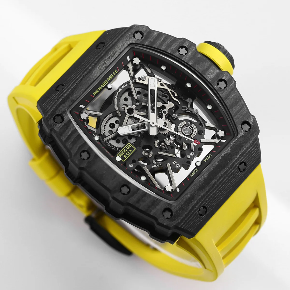 RM 035-02 Rafael Nadal NTPT Carbon on Yellow Rubber Strap