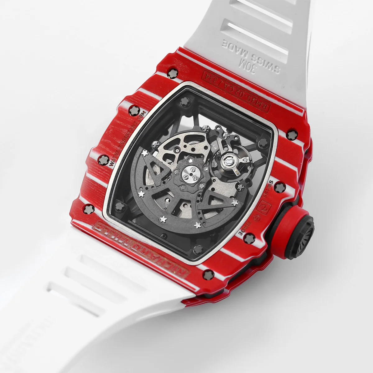 RM 035-02 Rafael Nadal TPT Red on White Rubber Strap