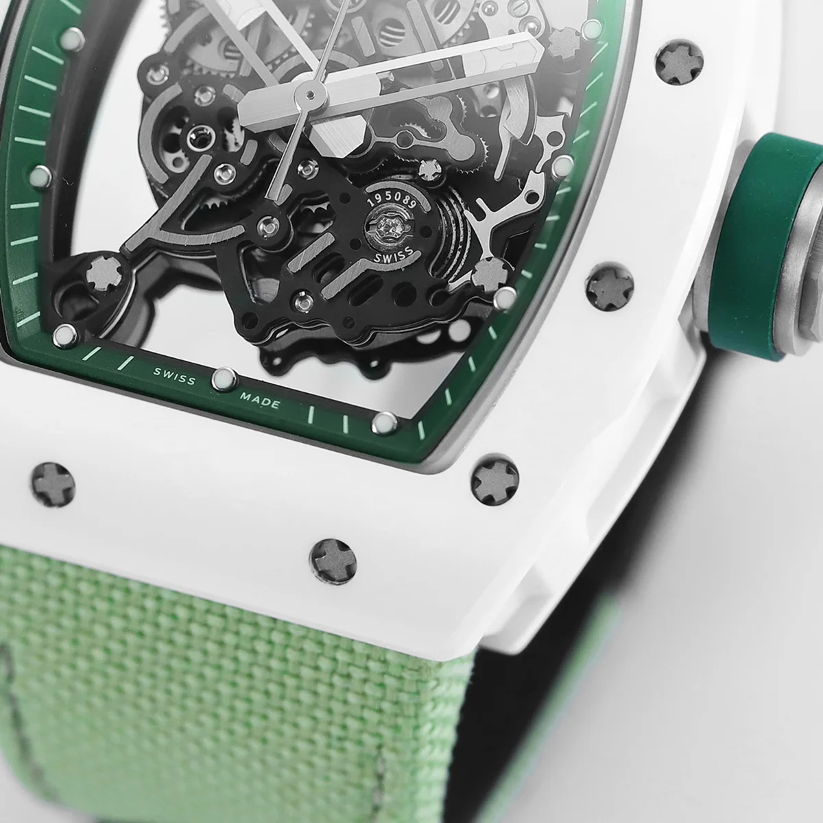RM 055 White Bubba Watson White Ceramic on Green Nylon Strap