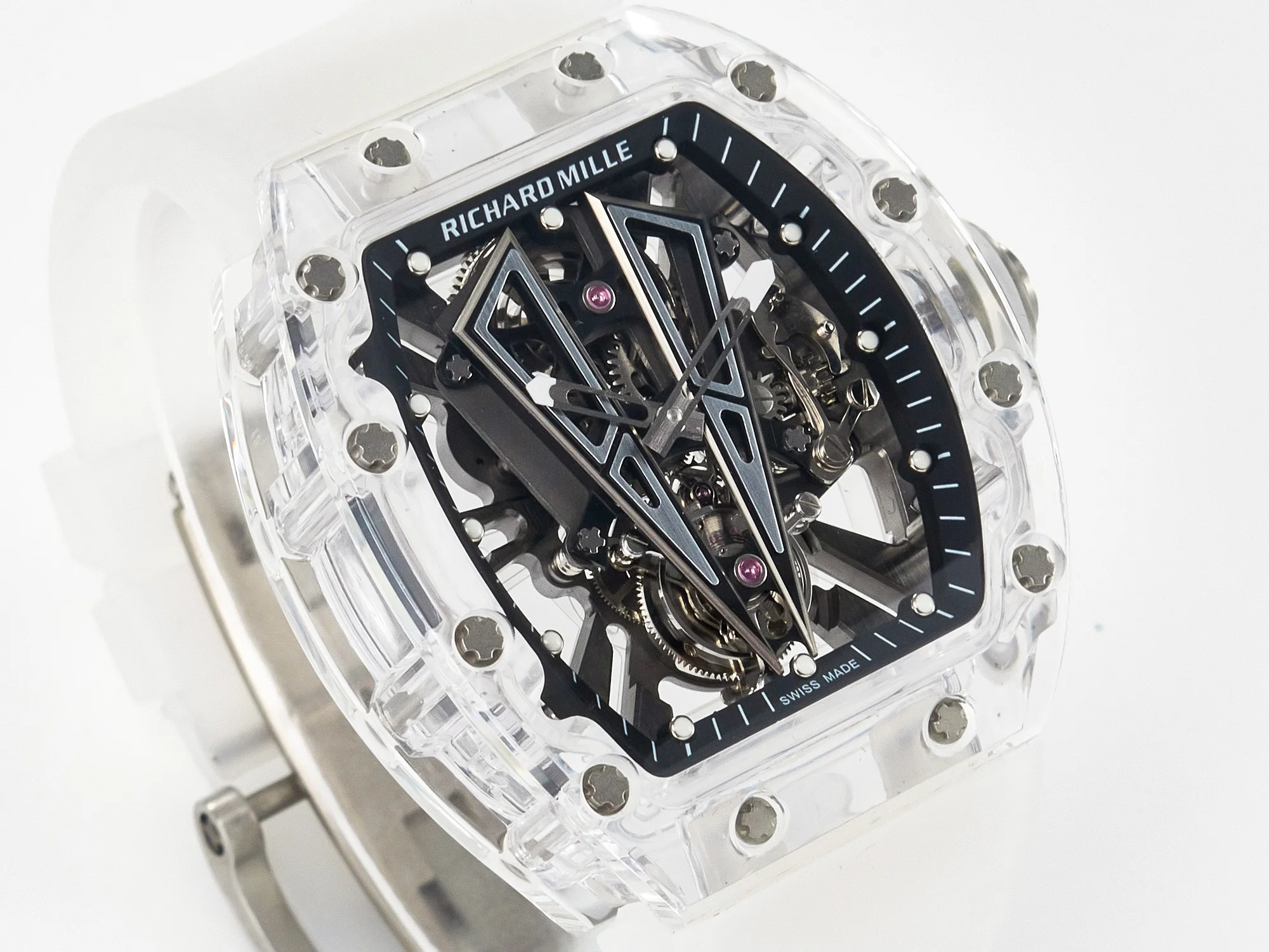 RM27-03 White Transparent Tourbillon MSF Best Edition Skull Dial on White Rubber Strap
