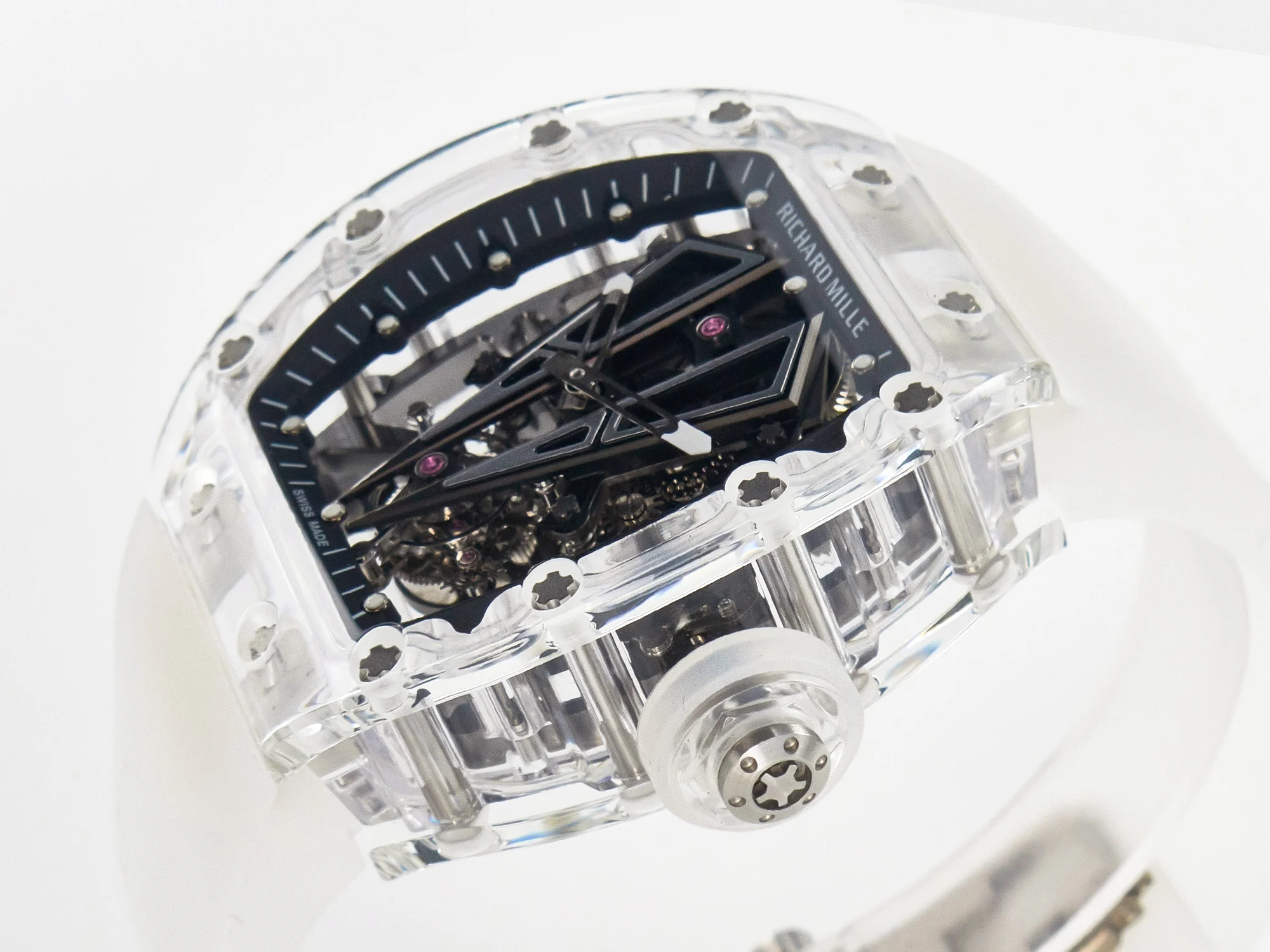 RM27-03 White Transparent Tourbillon MSF Best Edition Skull Dial on White Rubber Strap