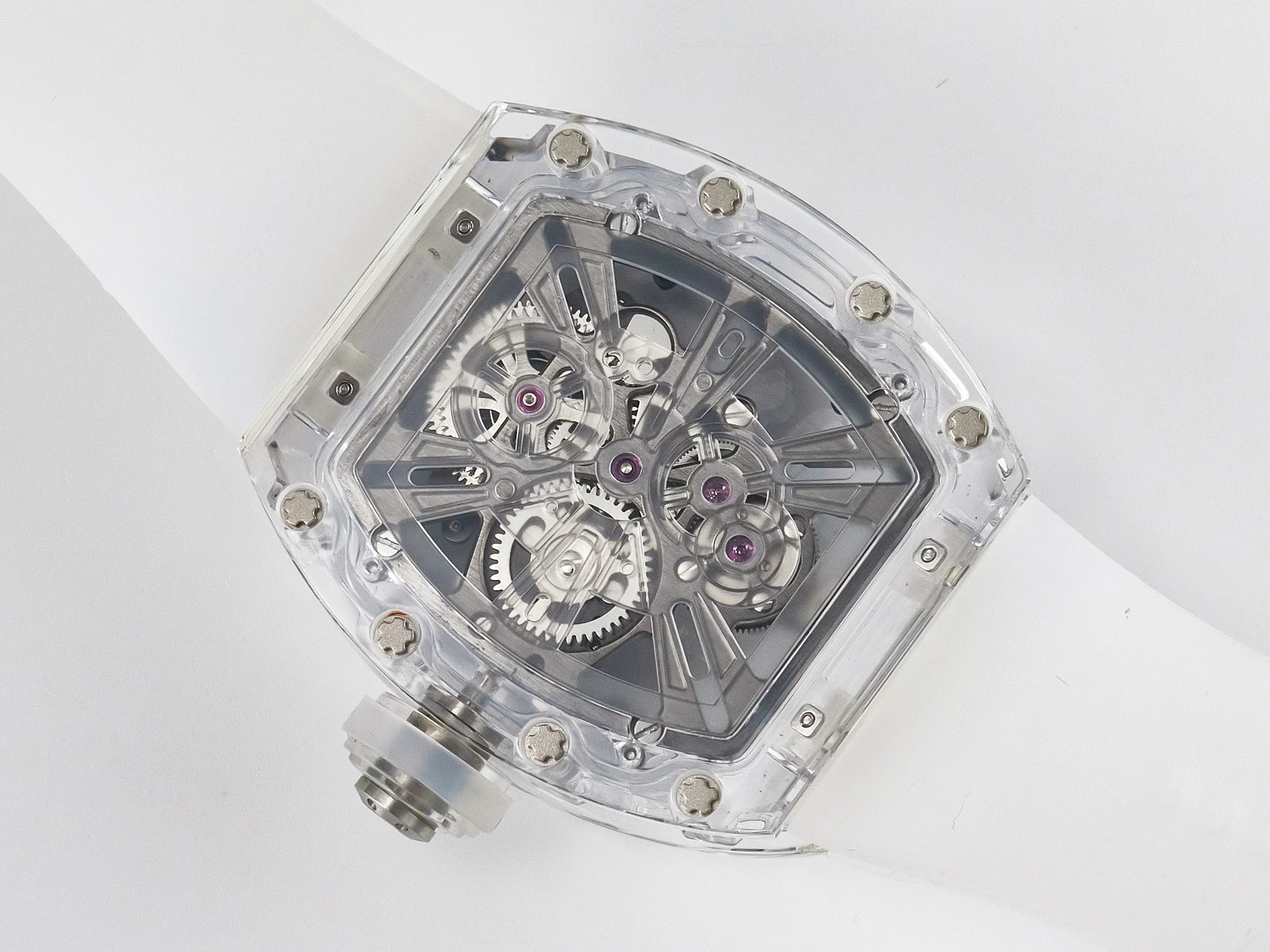 RM27-03 White Transparent Tourbillon MSF Best Edition Skull Dial on White Rubber Strap