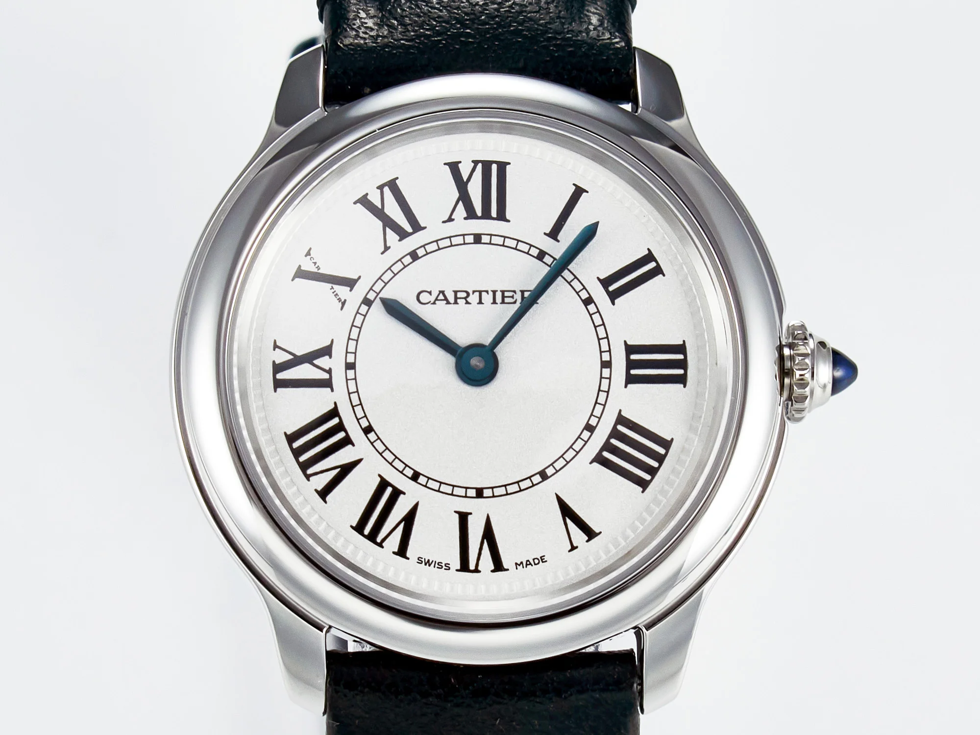 Ronde De Cartier 29mm DRF 1:1 Best Edition Sandblasted Silver-Plated White Dial on Black Leather Strap Ronda Quartz