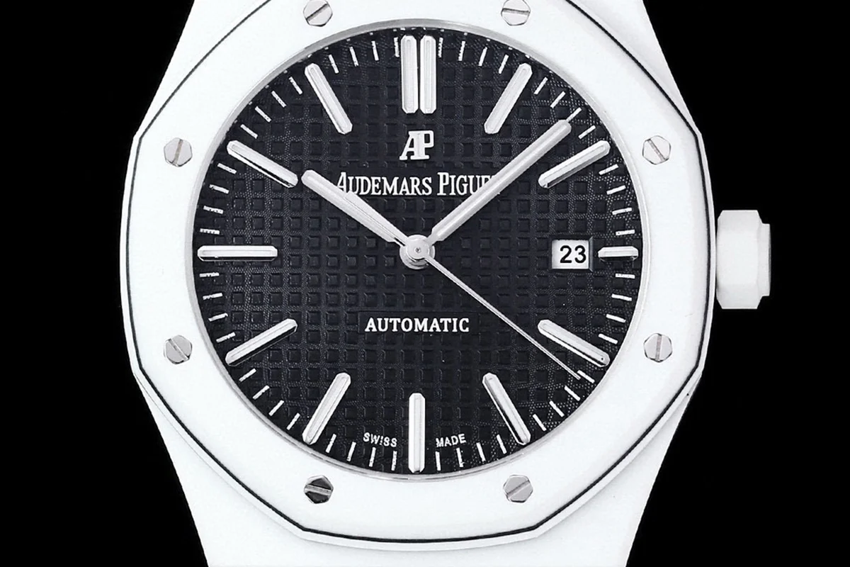 Royal Oak 15400 Black Dial in White Carbon Fibre on Black Nylon Strap