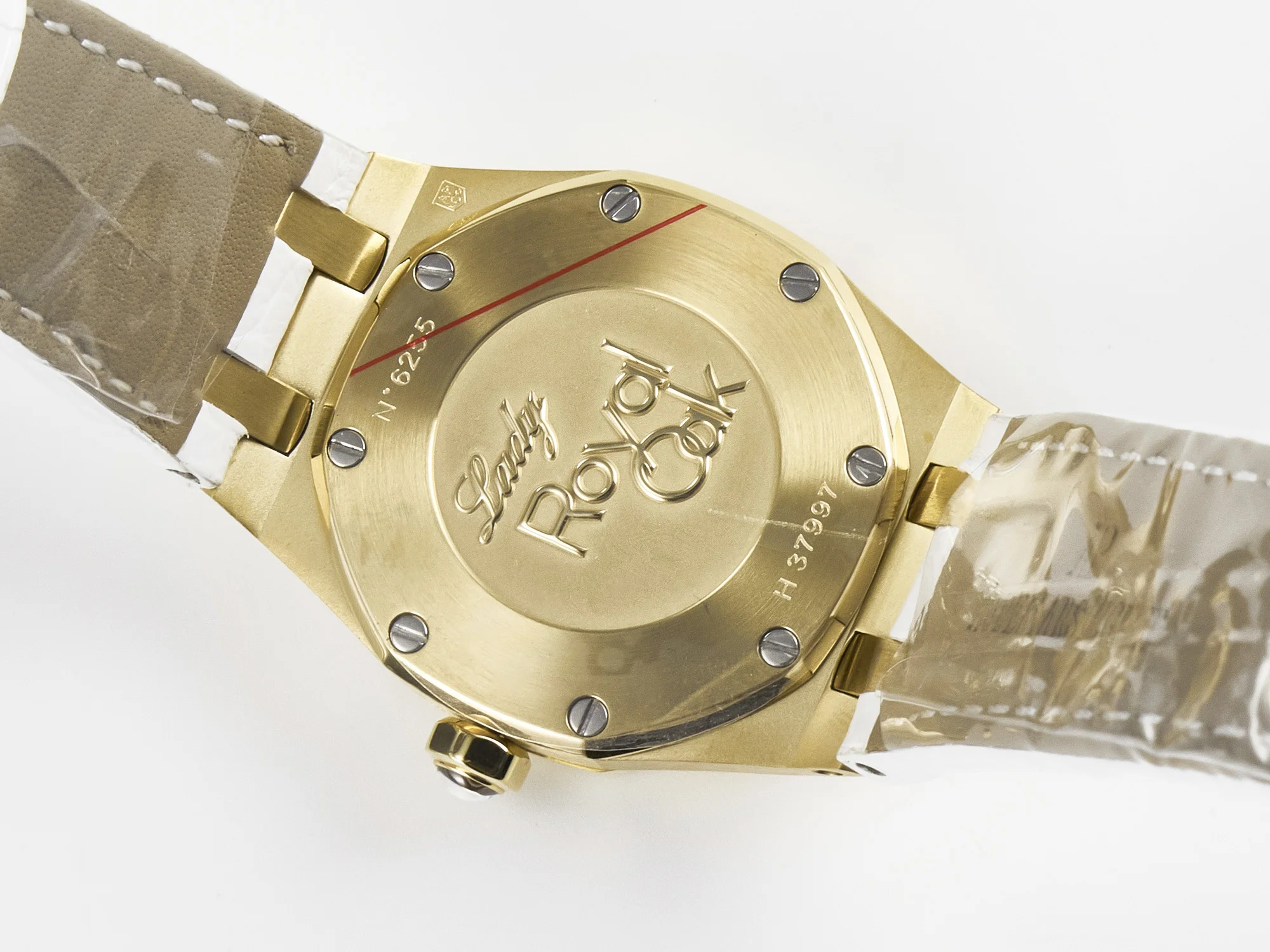 Royal Oak Ladies 33mm YG DRF Best Edition MOP Dial Diamonds Bezel on White Rubber Strap ETA Quartz
