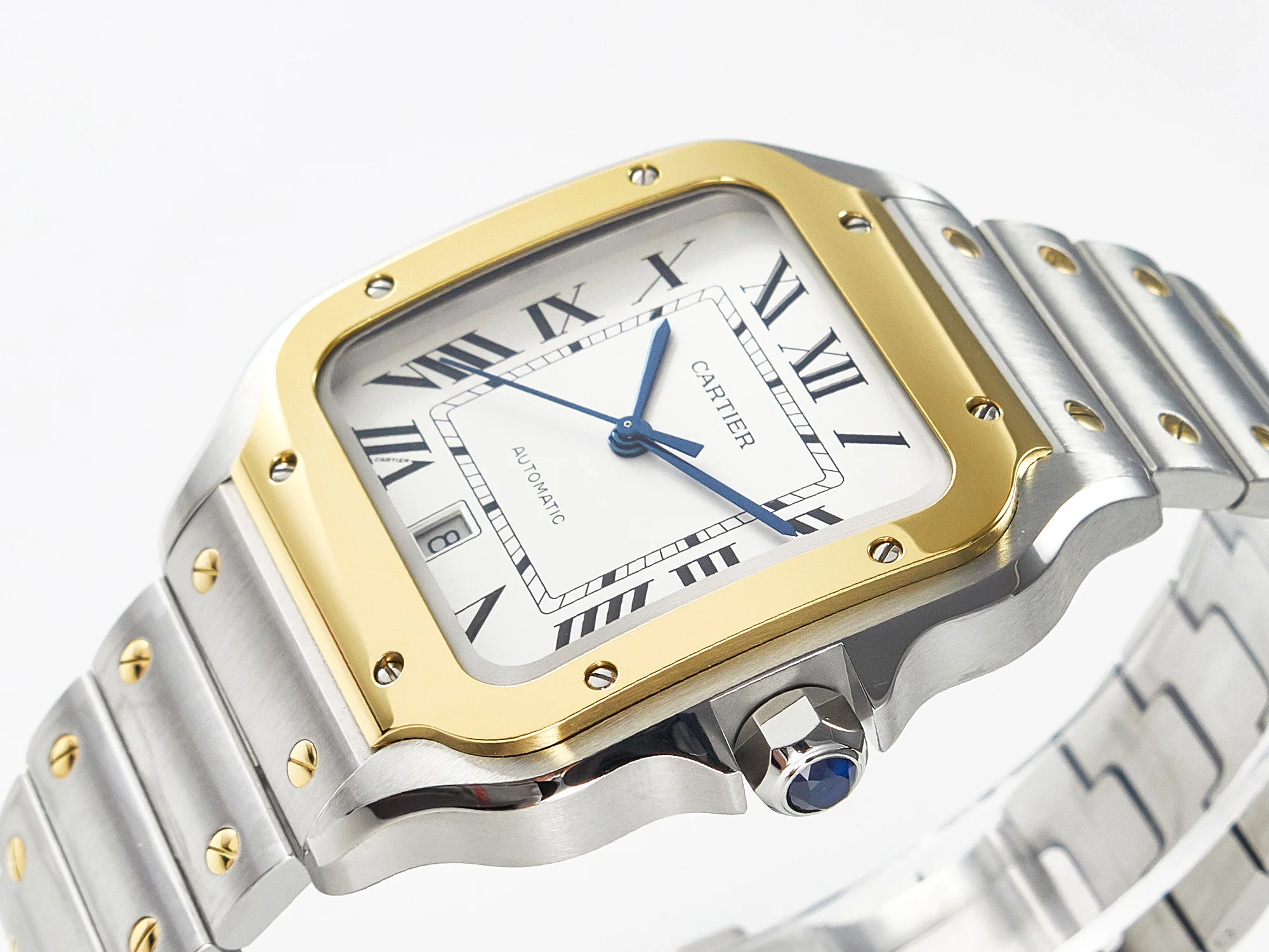 Santos de Cartier 40mm 2018 BVF 1:1 Best Edition YG Bezel White Dial on SS SmartLinks Bracelet MIYOTA 9015