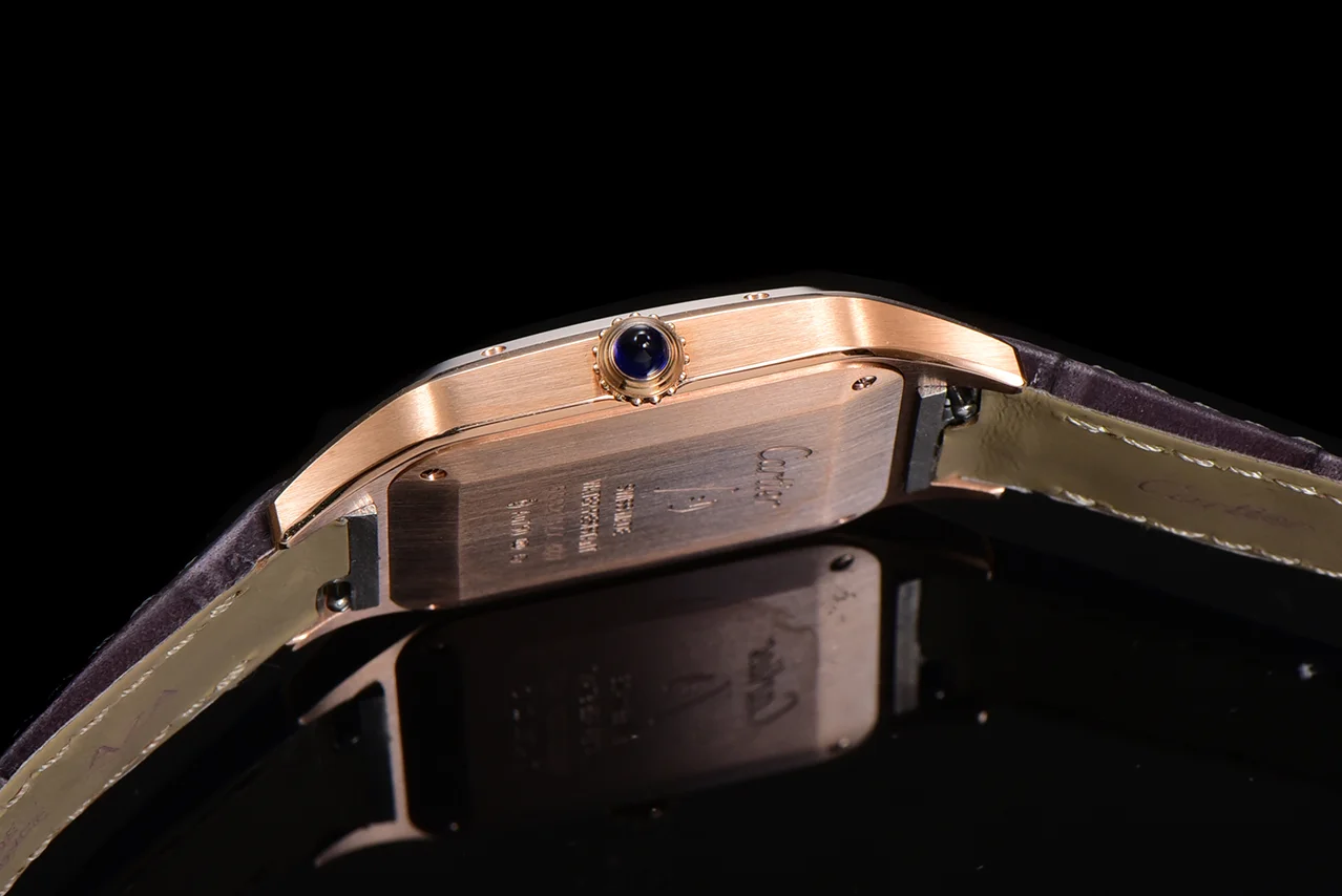 Santos-Dumont (Small) Silver Dial in Rose Gold on Purple Leather Strap Ref. WGSA0022