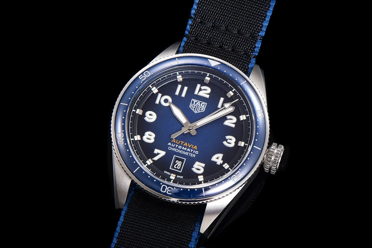 Tag Heuer Autavia Caliber 5 Blue Dial with Blue Ceramic Bezel on Nylon Strap
