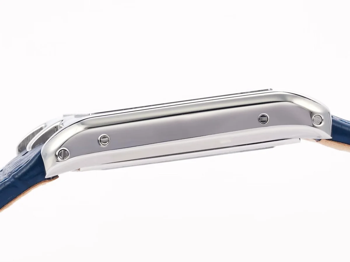 Tank Asymetrique Watch on Steel in Blue Leather Strap