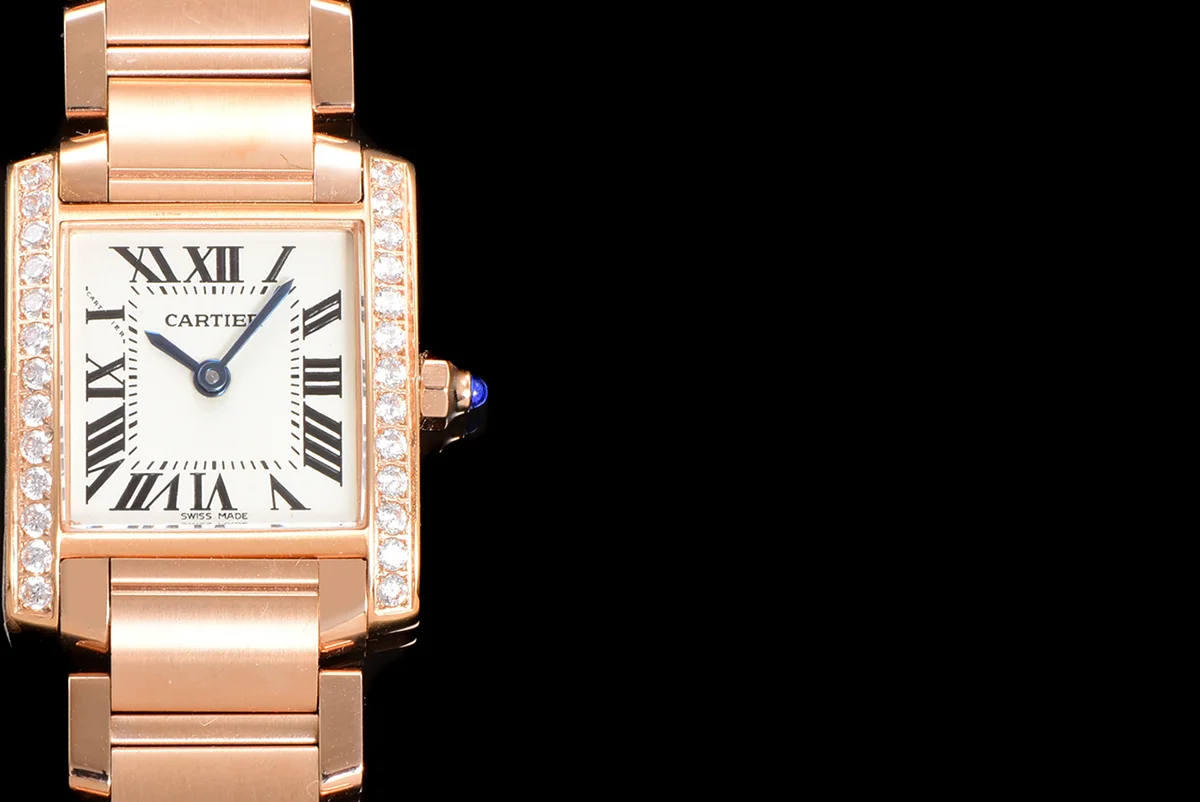 Tank Francaise Watch Small Rose Gold with Diamond Bezel