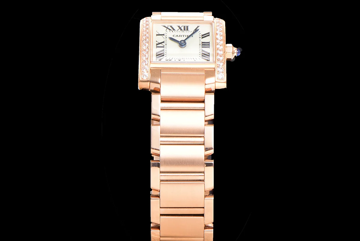 Tank Francaise Watch Small Rose Gold with Diamond Bezel