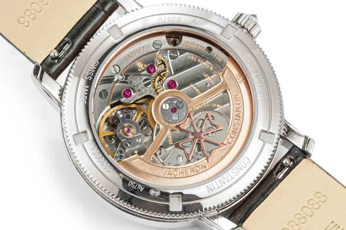 Traditionelle Moon Phase MOP Dial with Diamond Bezel in White Gold on Brown Leather Strap