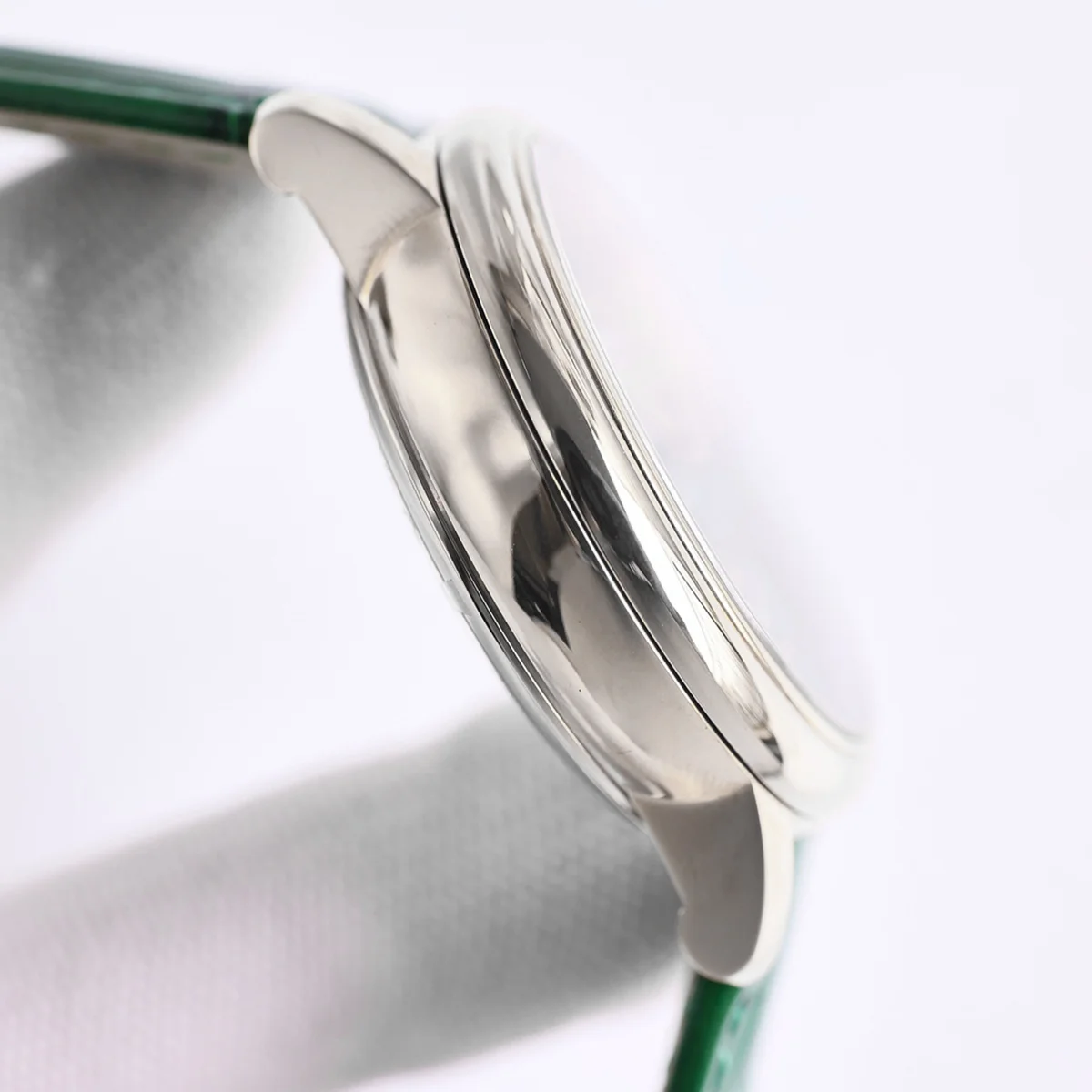 Traditionelle Tourbillon in Steel on Green Leather Strap