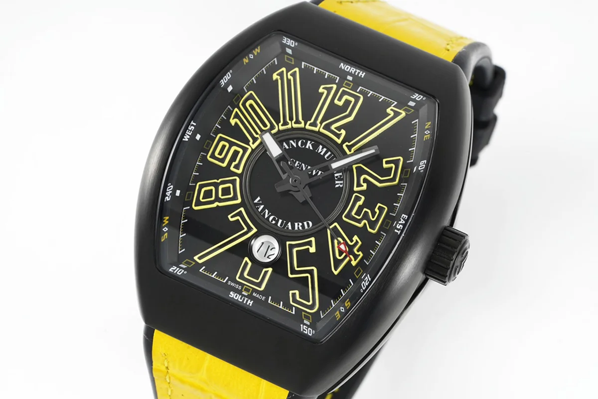Vanguard Black Dial with Yellow Markers in PVD V 45