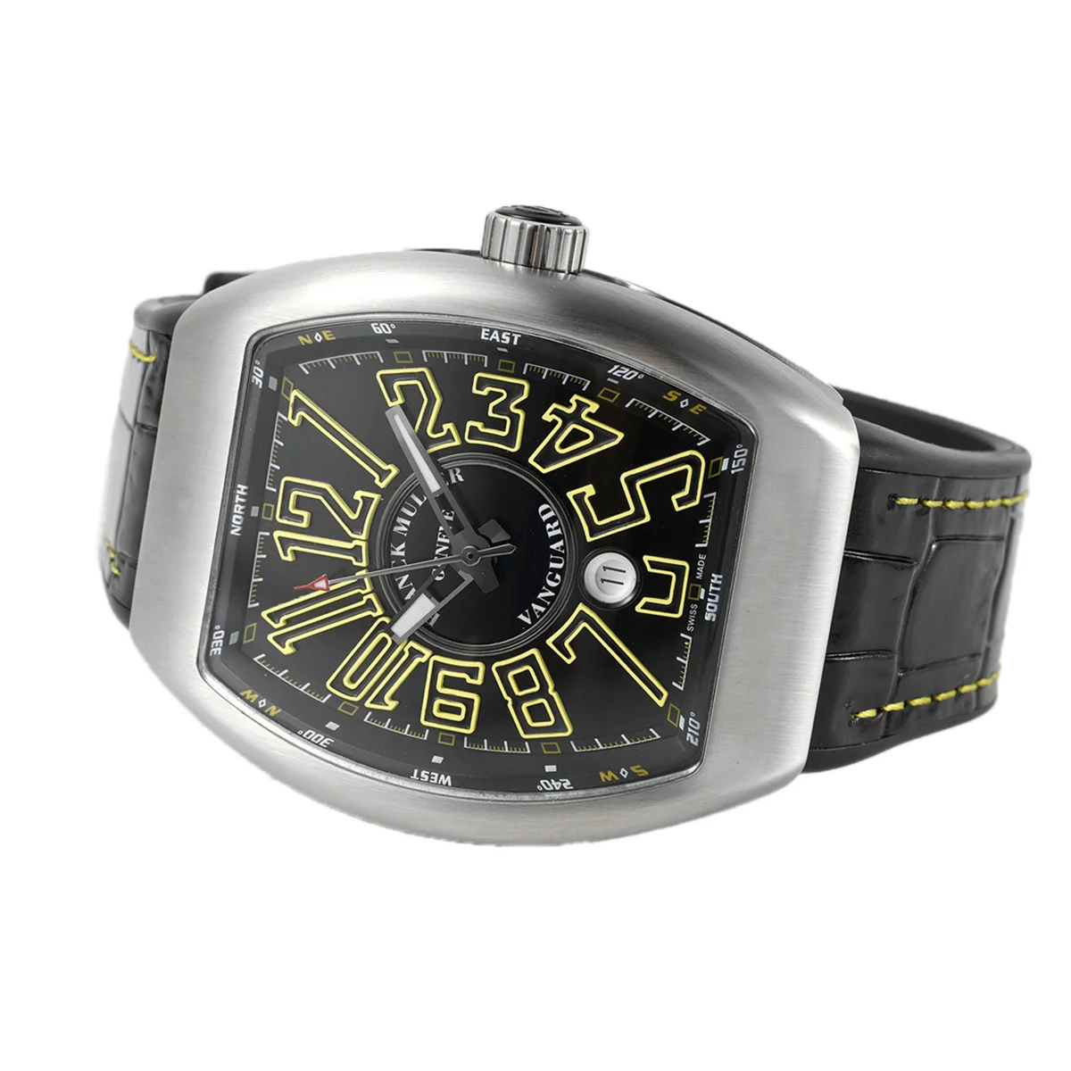 Vanguard Black Dial with Yellow Markers in V 45