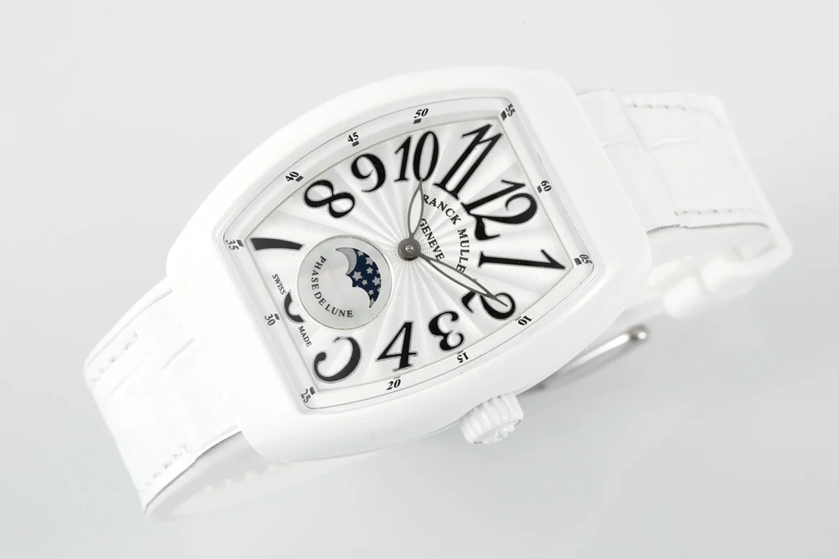 Vanguard Moonphase V32 White Dial in Ceramic on White Strap
