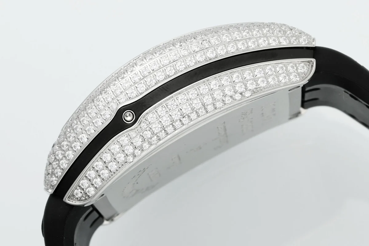 Vanguard V45 Chronograph Diamond/Black Dial with Diamond Marker and Diamond Bezel in Steel on Leather Strap