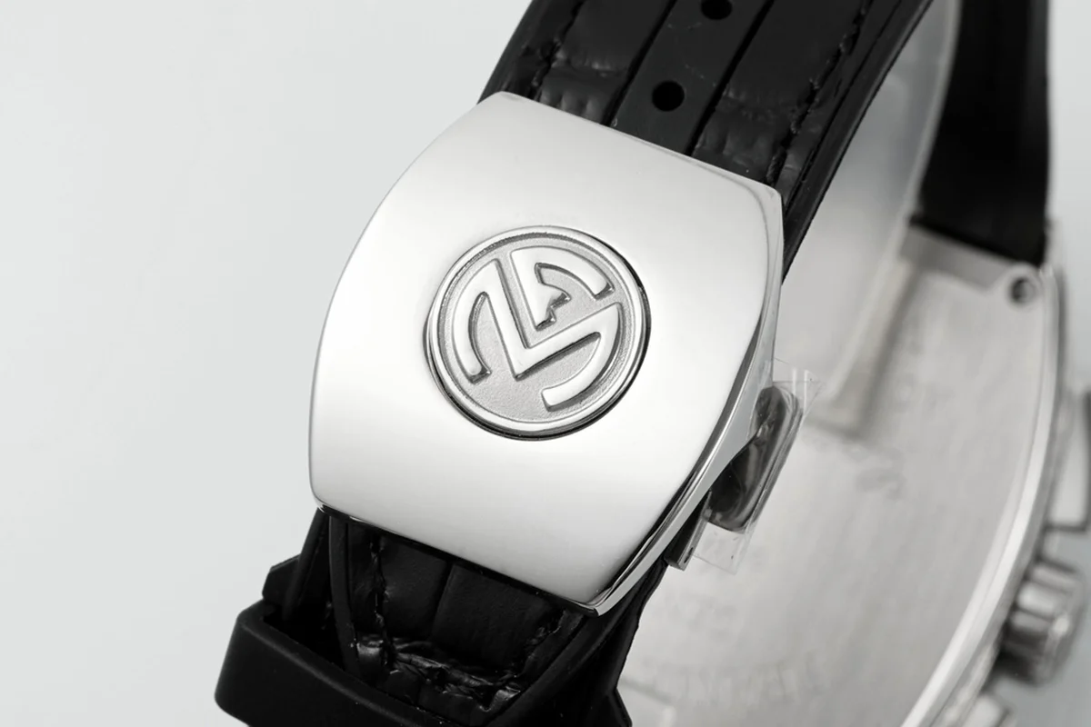 Vanguard V45 Chronograph Diamond/Black Dial with Diamond Marker and Diamond Bezel in Steel on Leather Strap
