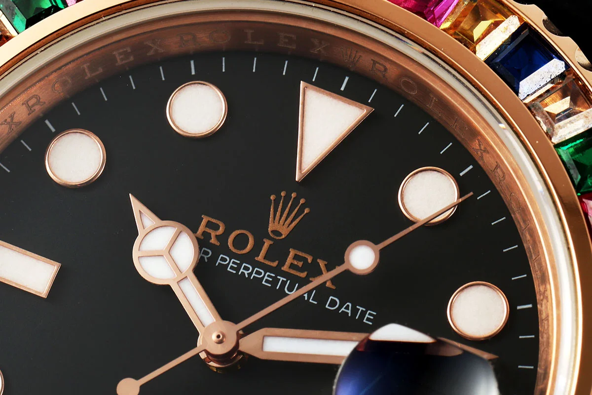 Yacht Master 40 Black Dial with Rainbow Diamond Bezel in Rose Gold